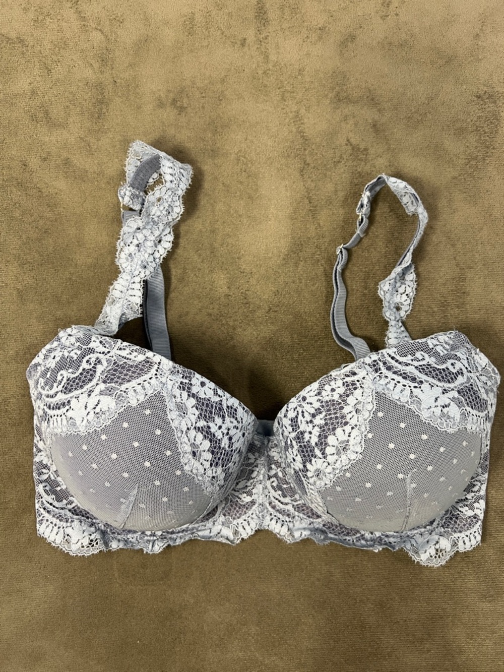 Victoria's Secret Dusty Blue Lace Dream Angels Lined Demi Push-Up Bra 32DDD - Picture 6 of 12